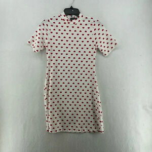 Pretty Little Thing Dress Women's Sz 4 Mini Bodycon White Heart Print High Neck